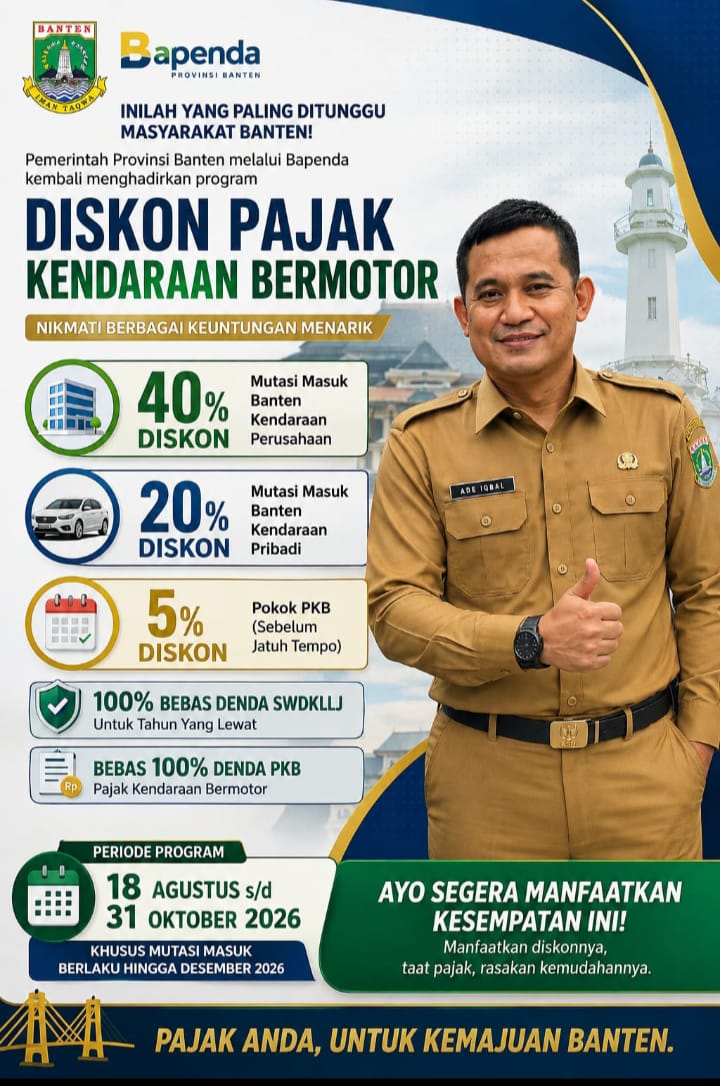 Pemerintah Provinsi Banten Melalui Bapenda Kembali Menghadirkan Program Diskon Pajak Kendaraan Bermotor